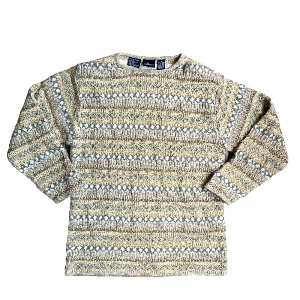 Vtg Liz Claiborne Wool Sweater Womens M 3D Knit Nordic Oversized Boxy Lagenlook